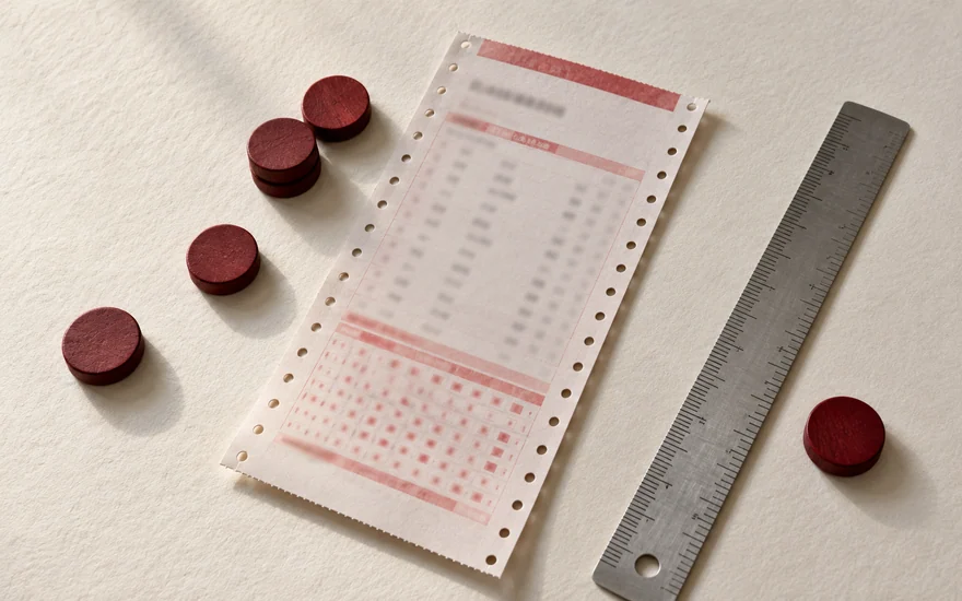 A perforated sports reward ticket with plain counters and a metal ruler